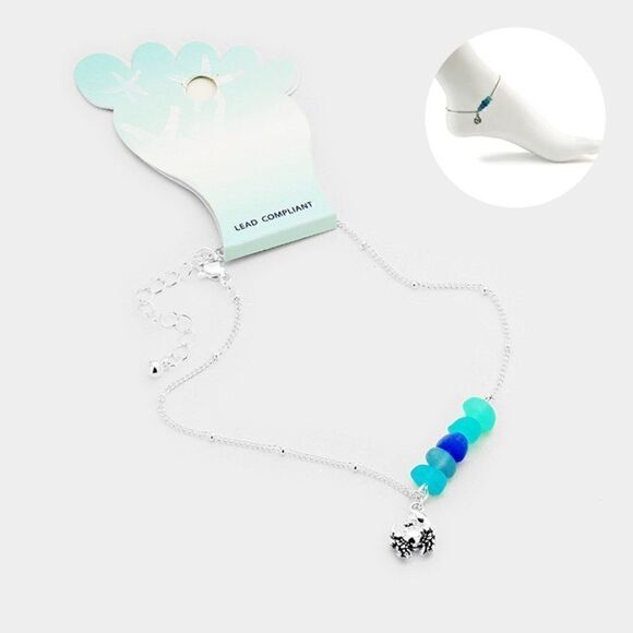 Anklet Sea Glass Metal Crab Detail Ankle Bracelet - Picture 1 of 7